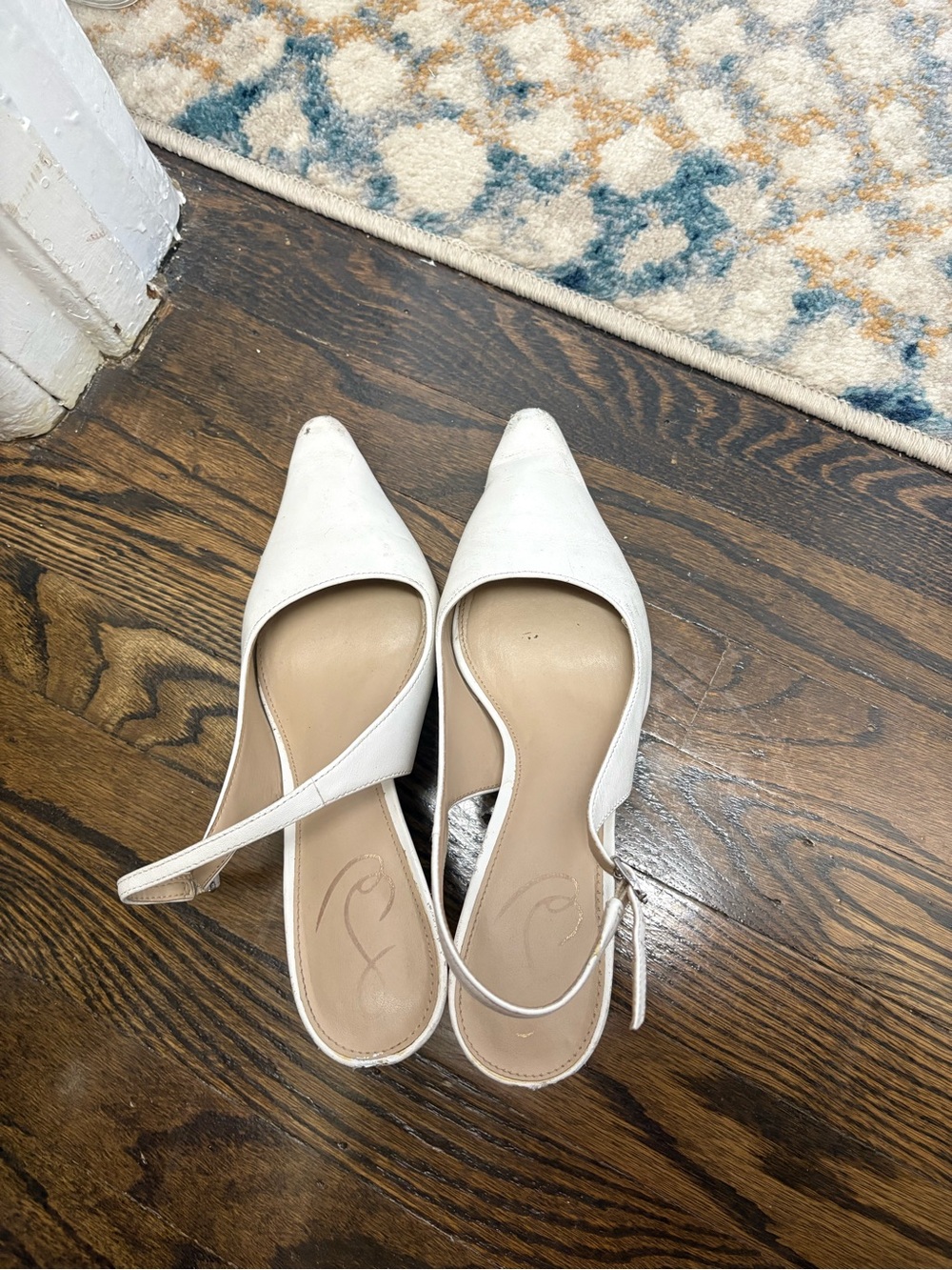 White Pointed-Toe Slingback Heels